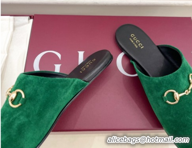 Perfect Gucci Suede Flat Mules with Horsebit Green 1020038