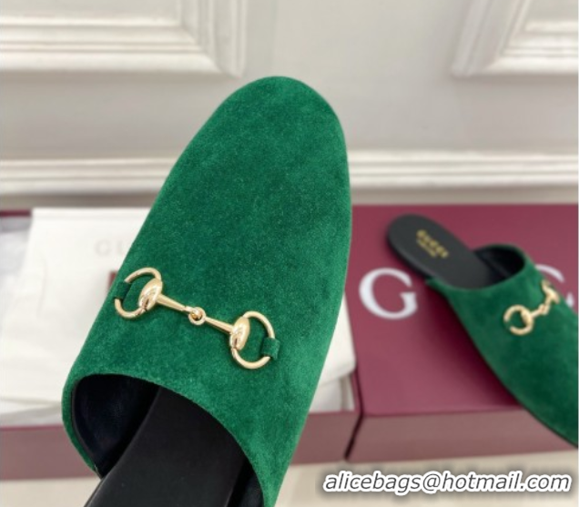Perfect Gucci Suede Flat Mules with Horsebit Green 1020038