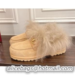 Good Looking Gucci Suede and Wool Flat Loafers with Horsebit Beige Yellow 2025 GG102001