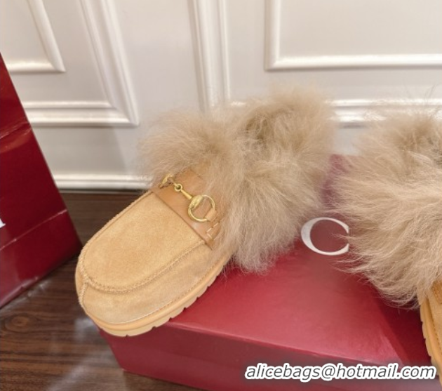 Good Looking Gucci Suede and Wool Flat Loafers with Horsebit Beige Yellow 2025 GG102001