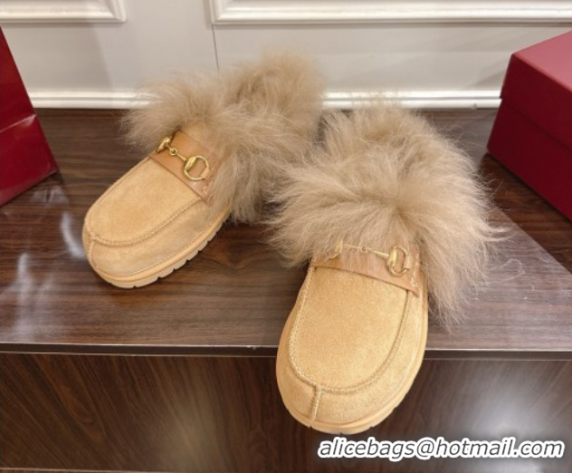 Good Looking Gucci Suede and Wool Flat Loafers with Horsebit Beige Yellow 2025 GG102001