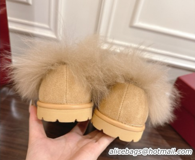 Good Looking Gucci Suede and Wool Flat Loafers with Horsebit Beige Yellow 2025 GG102001