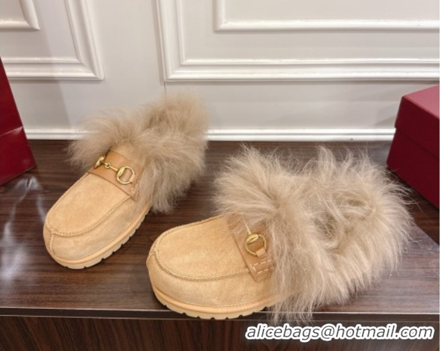Good Looking Gucci Suede and Wool Flat Loafers with Horsebit Beige Yellow 2025 GG102001