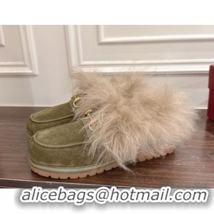 Unique Style Gucci Suede and Wool Flat Loafers with Horsebit Green GG102001