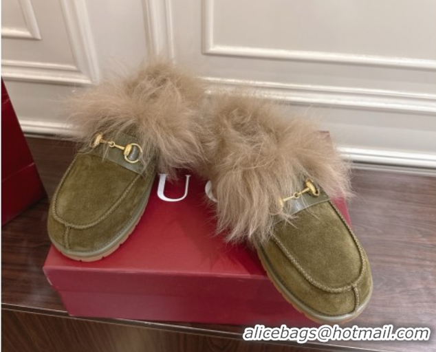 Unique Style Gucci Suede and Wool Flat Loafers with Horsebit Green GG102001