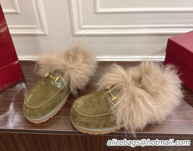 Unique Style Gucci Suede and Wool Flat Loafers with Horsebit Green GG102001