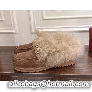 Best Product Gucci Suede and Wool Flat Loafers with Horsebit Brown GG102001