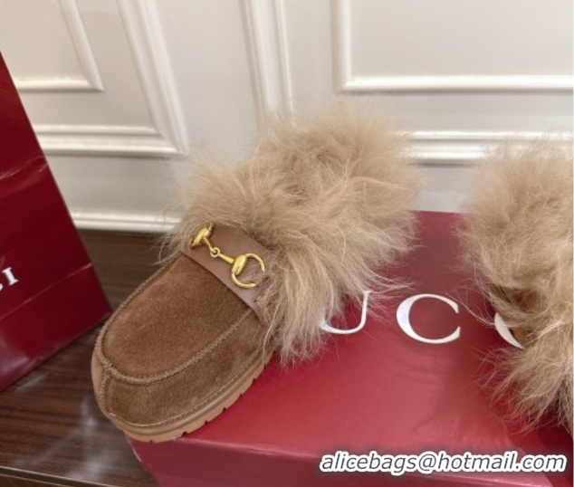 Best Product Gucci Suede and Wool Flat Loafers with Horsebit Brown GG102001