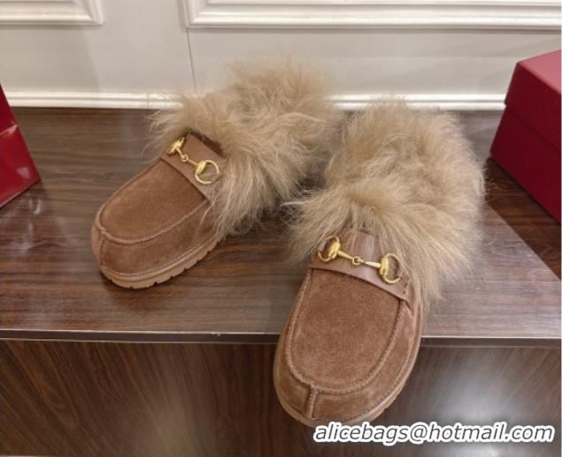 Best Product Gucci Suede and Wool Flat Loafers with Horsebit Brown GG102001