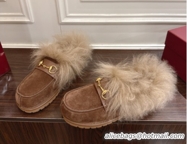 Best Product Gucci Suede and Wool Flat Loafers with Horsebit Brown GG102001