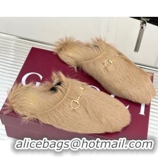 Charming Gucci Wool Flat Mules with Horsebit Beige 1020043