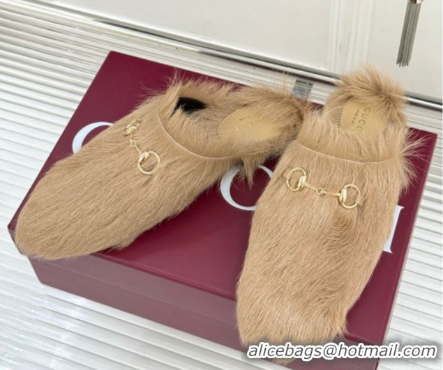Charming Gucci Wool Flat Mules with Horsebit Beige 1020043