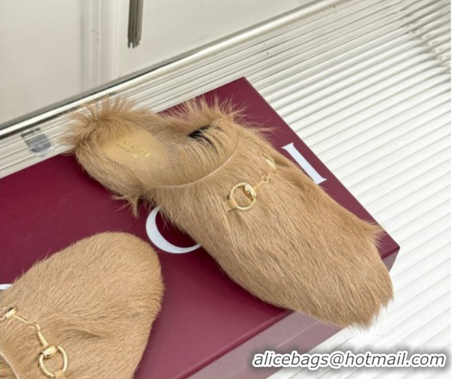 Charming Gucci Wool Flat Mules with Horsebit Beige 1020043