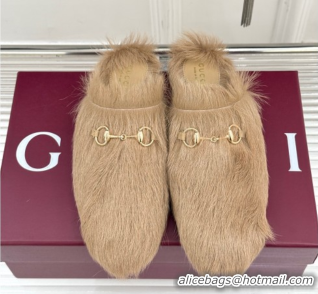 Charming Gucci Wool Flat Mules with Horsebit Beige 1020043