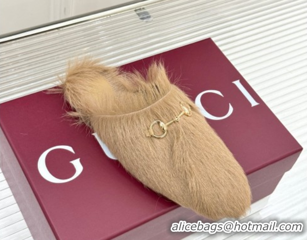 Charming Gucci Wool Flat Mules with Horsebit Beige 1020043