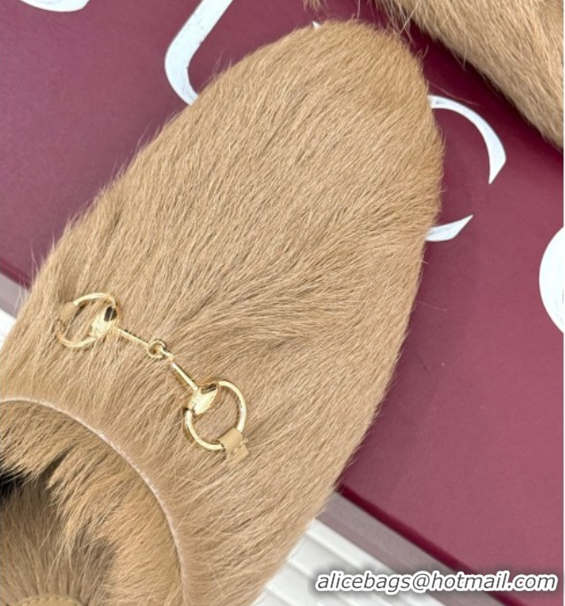Charming Gucci Wool Flat Mules with Horsebit Beige 1020043