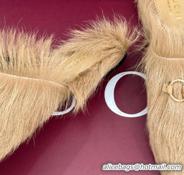Charming Gucci Wool Flat Mules with Horsebit Beige 1020043