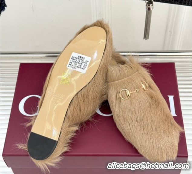 Charming Gucci Wool Flat Mules with Horsebit Beige 1020043