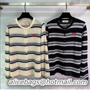 ​Well Crafted Miu Miu Wool Striped Cardigan 0814 White/Black 2025