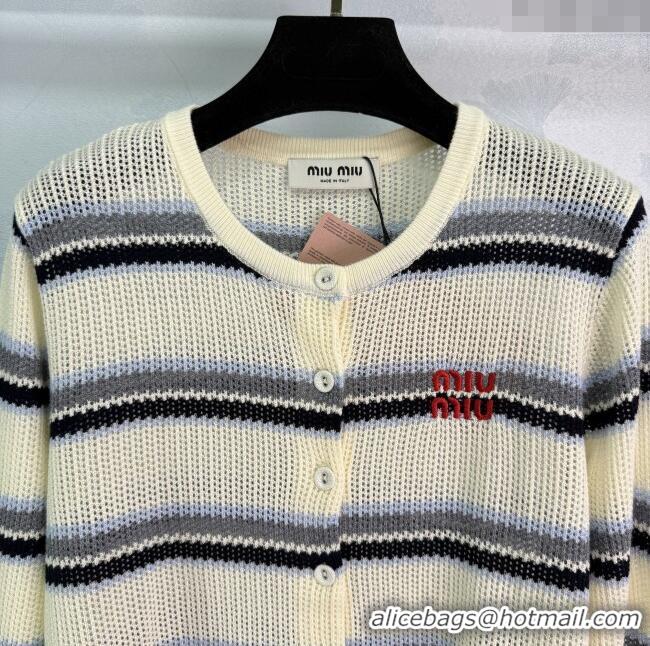 ​Well Crafted Miu Miu Wool Striped Cardigan 0814 White/Black 2025