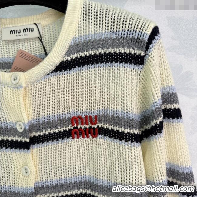 ​Well Crafted Miu Miu Wool Striped Cardigan 0814 White/Black 2025