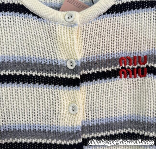 ​Well Crafted Miu Miu Wool Striped Cardigan 0814 White/Black 2025