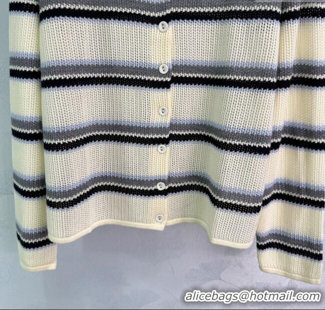 ​Well Crafted Miu Miu Wool Striped Cardigan 0814 White/Black 2025