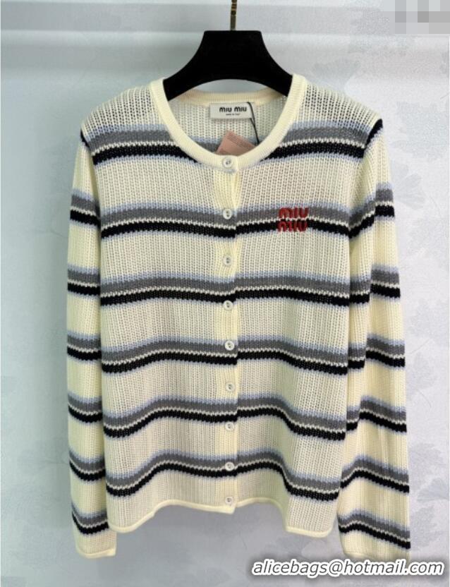 ​Well Crafted Miu Miu Wool Striped Cardigan 0814 White/Black 2025