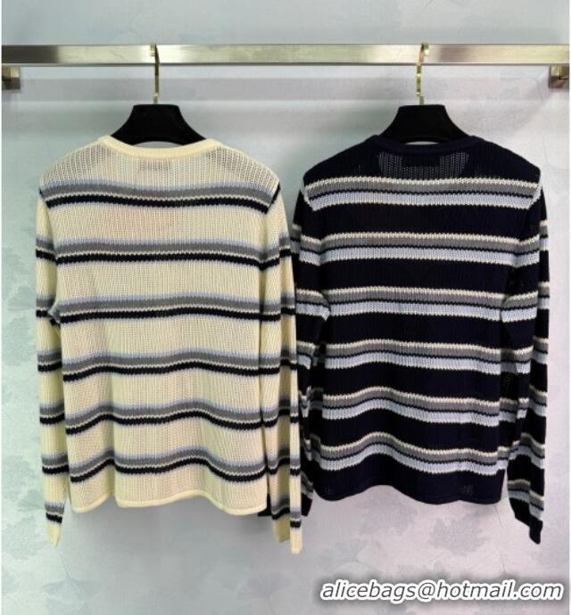 ​Well Crafted Miu Miu Wool Striped Cardigan 0814 White/Black 2025