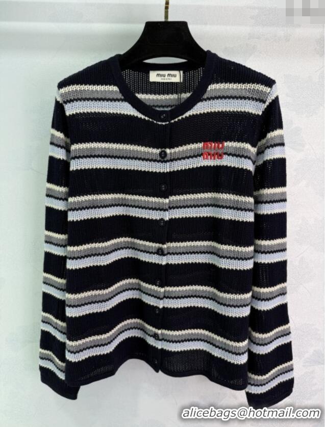 ​Well Crafted Miu Miu Wool Striped Cardigan 0814 White/Black 2025
