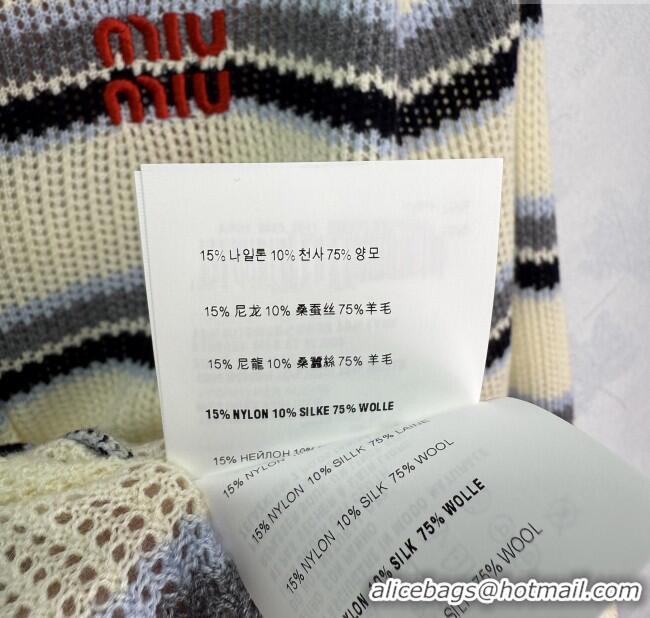 ​Well Crafted Miu Miu Wool Striped Cardigan 0814 White/Black 2025