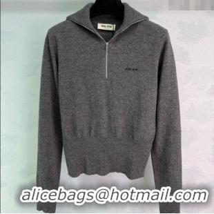 ​Top Quality Miu Miu Wool Zip Polo Sweatshirt 0814 Grey 2025