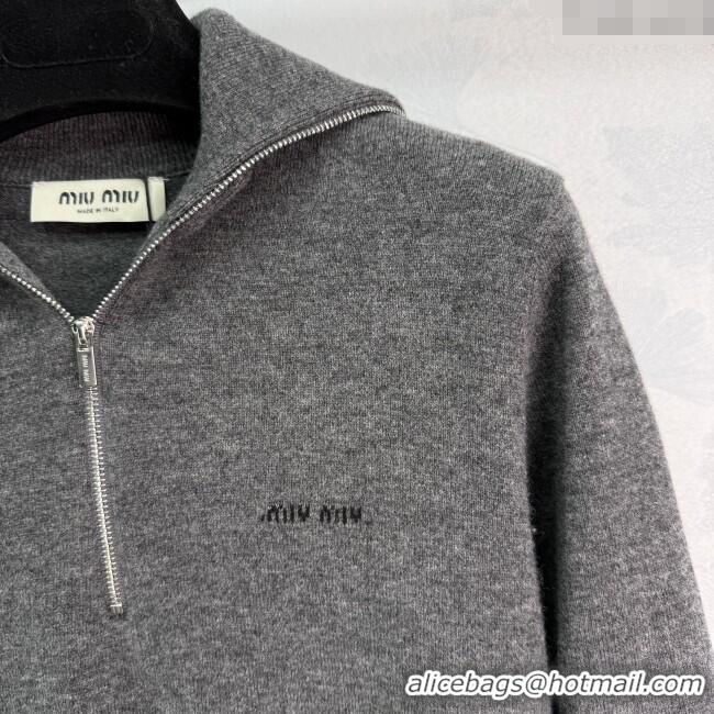 ​Top Quality Miu Miu Wool Zip Polo Sweatshirt 0814 Grey 2025