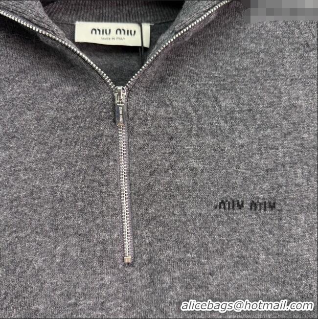 ​Top Quality Miu Miu Wool Zip Polo Sweatshirt 0814 Grey 2025
