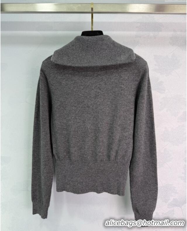 ​Top Quality Miu Miu Wool Zip Polo Sweatshirt 0814 Grey 2025
