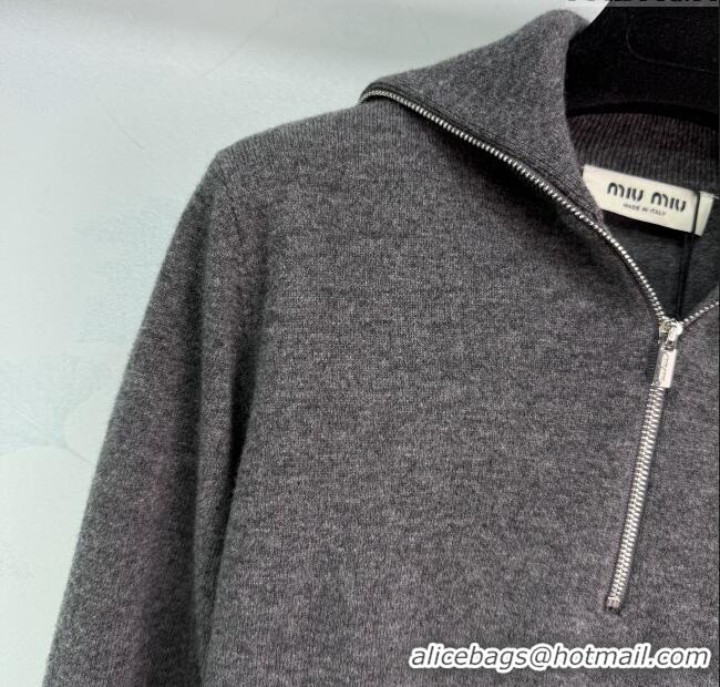 ​Top Quality Miu Miu Wool Zip Polo Sweatshirt 0814 Grey 2025