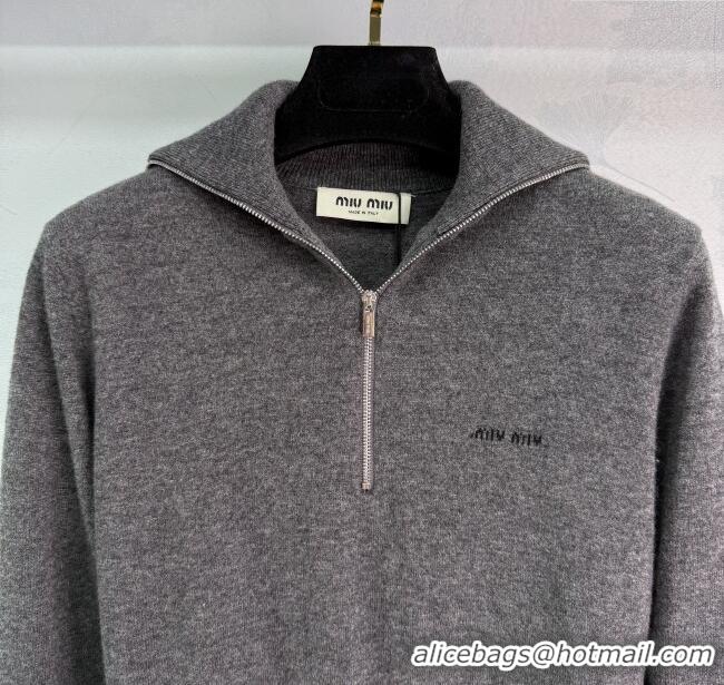 ​Top Quality Miu Miu Wool Zip Polo Sweatshirt 0814 Grey 2025