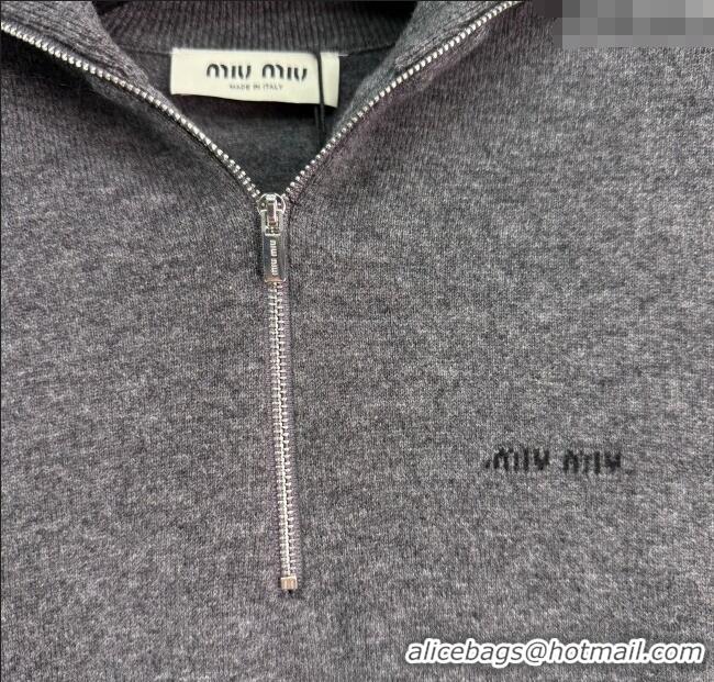 ​Top Quality Miu Miu Wool Zip Polo Sweatshirt 0814 Grey 2025