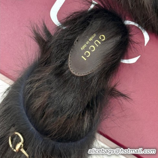 Big Discount Gucci Wool Flat Mules with Horsebit Dark Brown 1020044