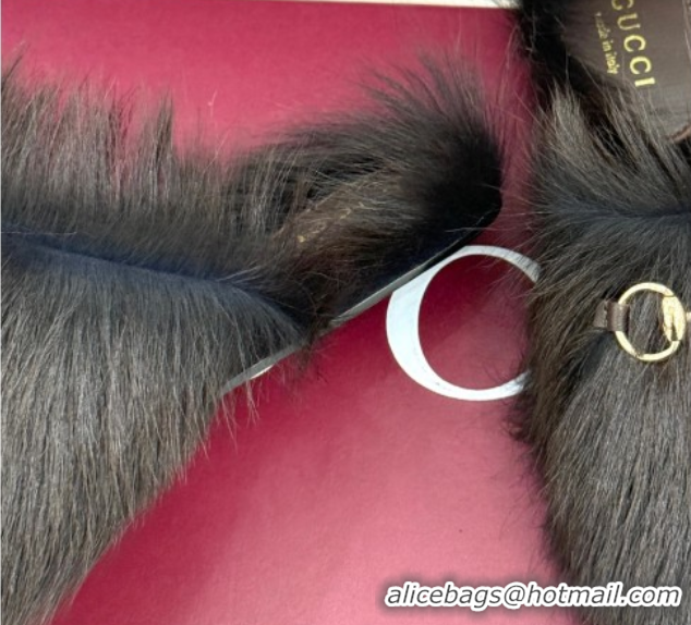 Big Discount Gucci Wool Flat Mules with Horsebit Dark Brown 1020044