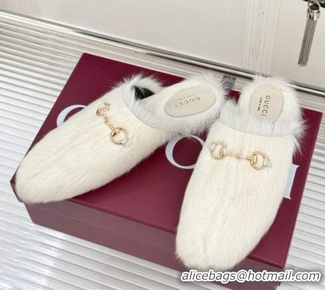 Top Grade Gucci Wool Flat Mules with Horsebit White 1020045