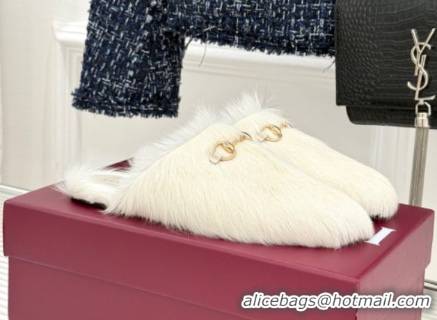 Top Grade Gucci Wool Flat Mules with Horsebit White 1020045