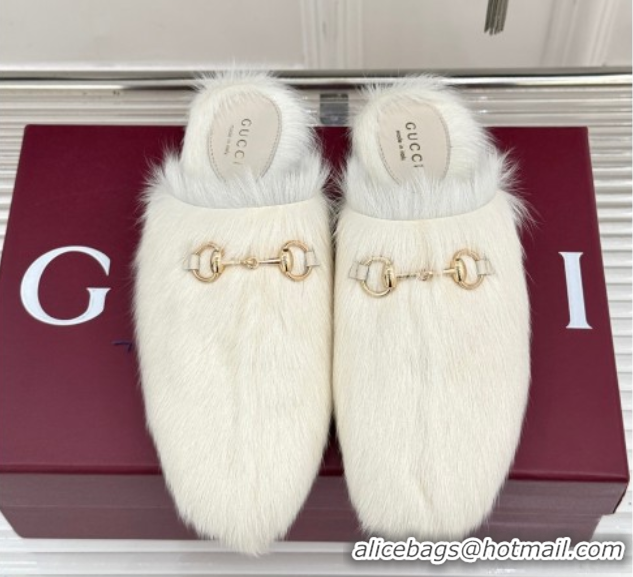 Top Grade Gucci Wool Flat Mules with Horsebit White 1020045
