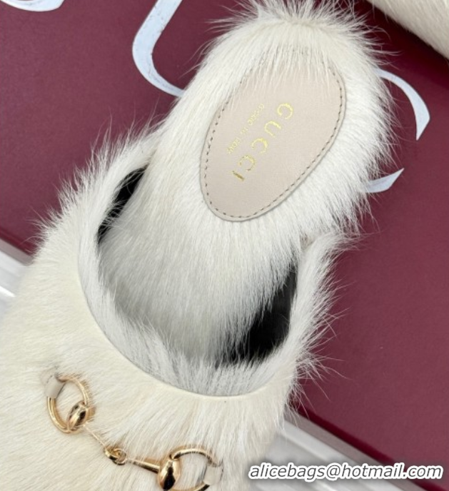Top Grade Gucci Wool Flat Mules with Horsebit White 1020045