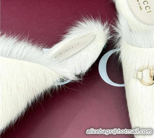 Top Grade Gucci Wool Flat Mules with Horsebit White 1020045