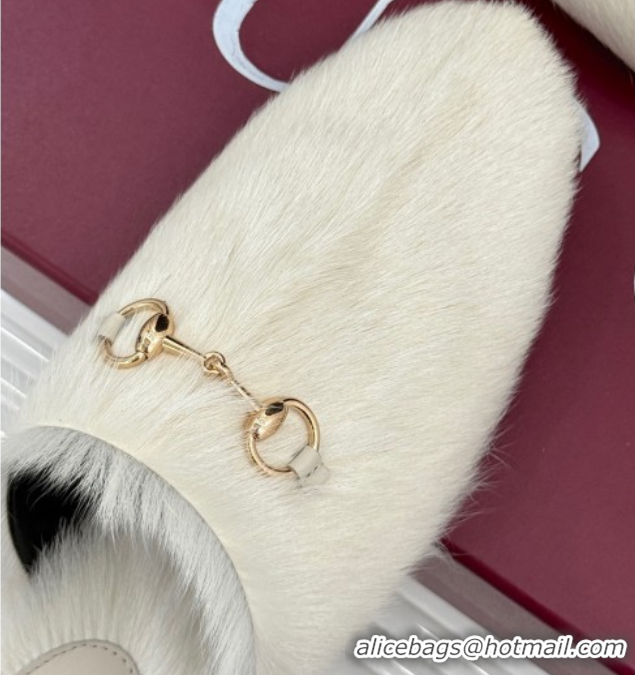 Top Grade Gucci Wool Flat Mules with Horsebit White 1020045