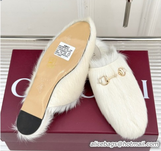 Top Grade Gucci Wool Flat Mules with Horsebit White 1020045