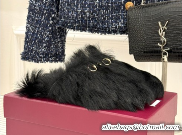 Most Popular Gucci Wool Flat Mules with Horsebit Black 1020046