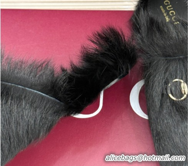 Most Popular Gucci Wool Flat Mules with Horsebit Black 1020046