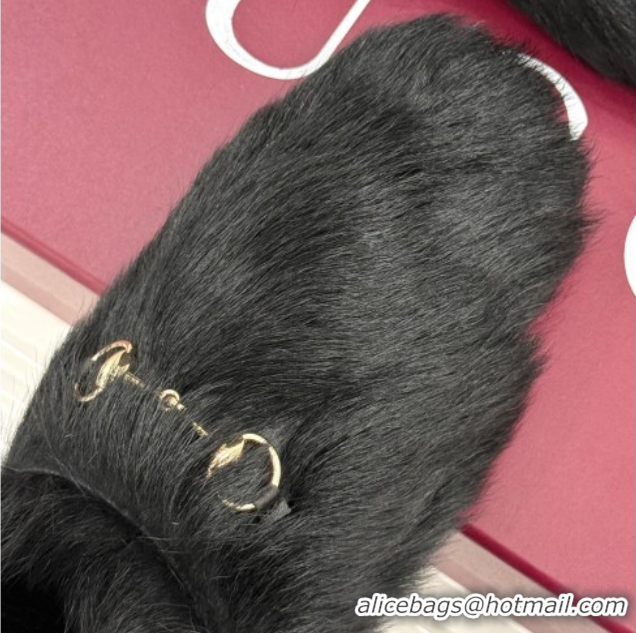 Most Popular Gucci Wool Flat Mules with Horsebit Black 1020046
